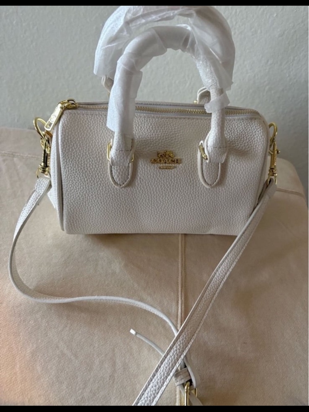 Coach Cream Pebbled Leather Mini Satchel Crossbody